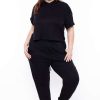 Sets * | Curvy Sense Matching Sets Plus Size Stelle Crop Hoodie & Joggers Set Black