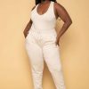 Bottoms * | Ambiance Plus Size Sweat Jogger Beige