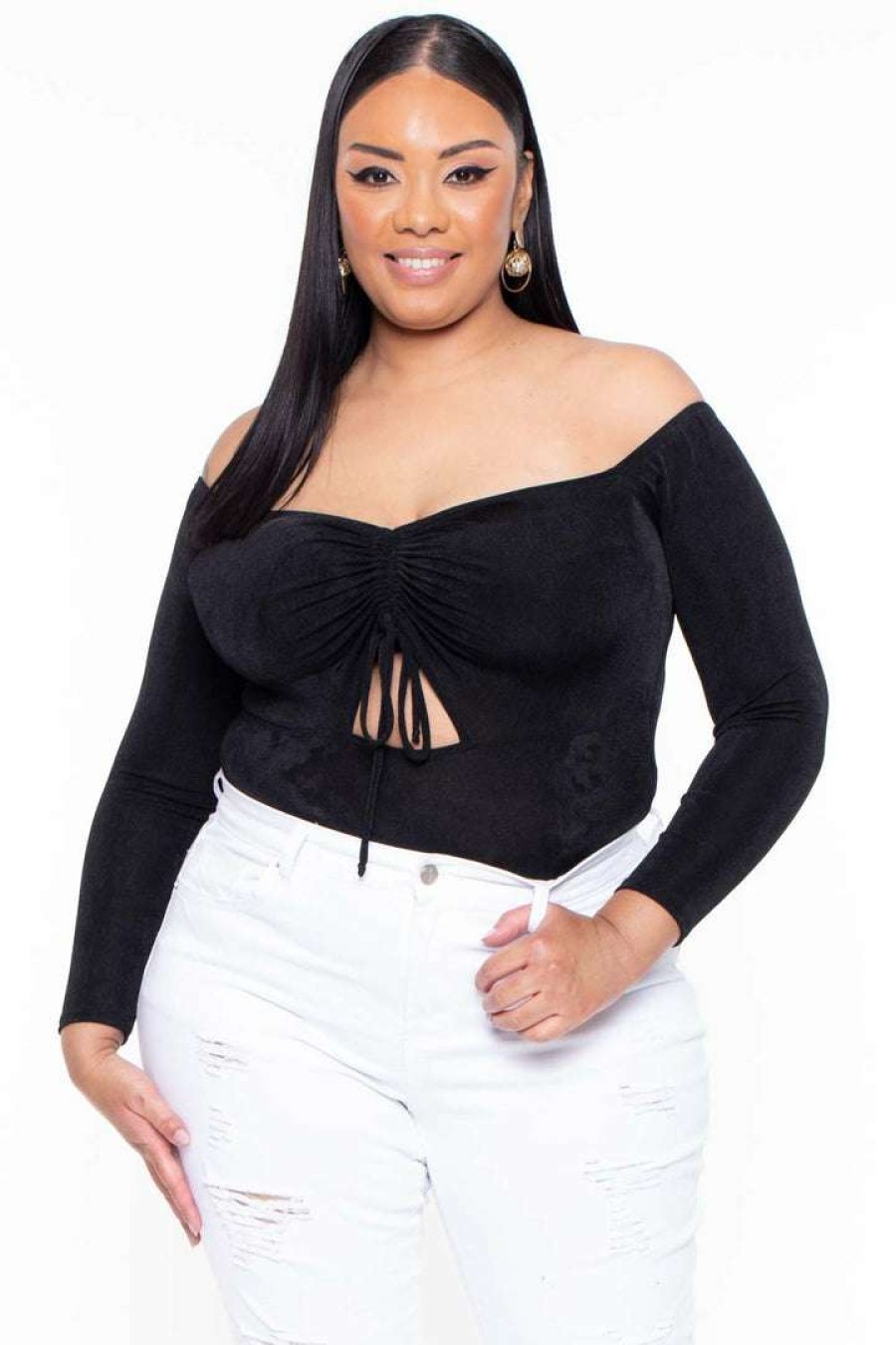 Tops * | Curvy Sense Plus Size Miyuki Slinky Bodysuit Black