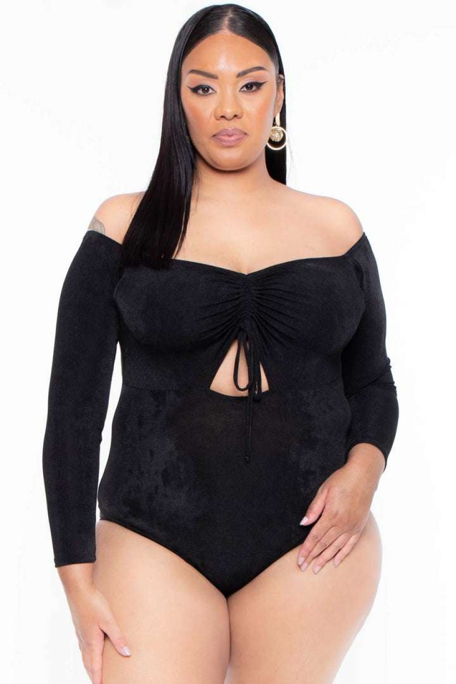 Tops * | Curvy Sense Plus Size Miyuki Slinky Bodysuit Black