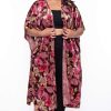 Tops * | Bluebell Tops Plus Size Floral Mesh Burn Out Kimono Burgundy