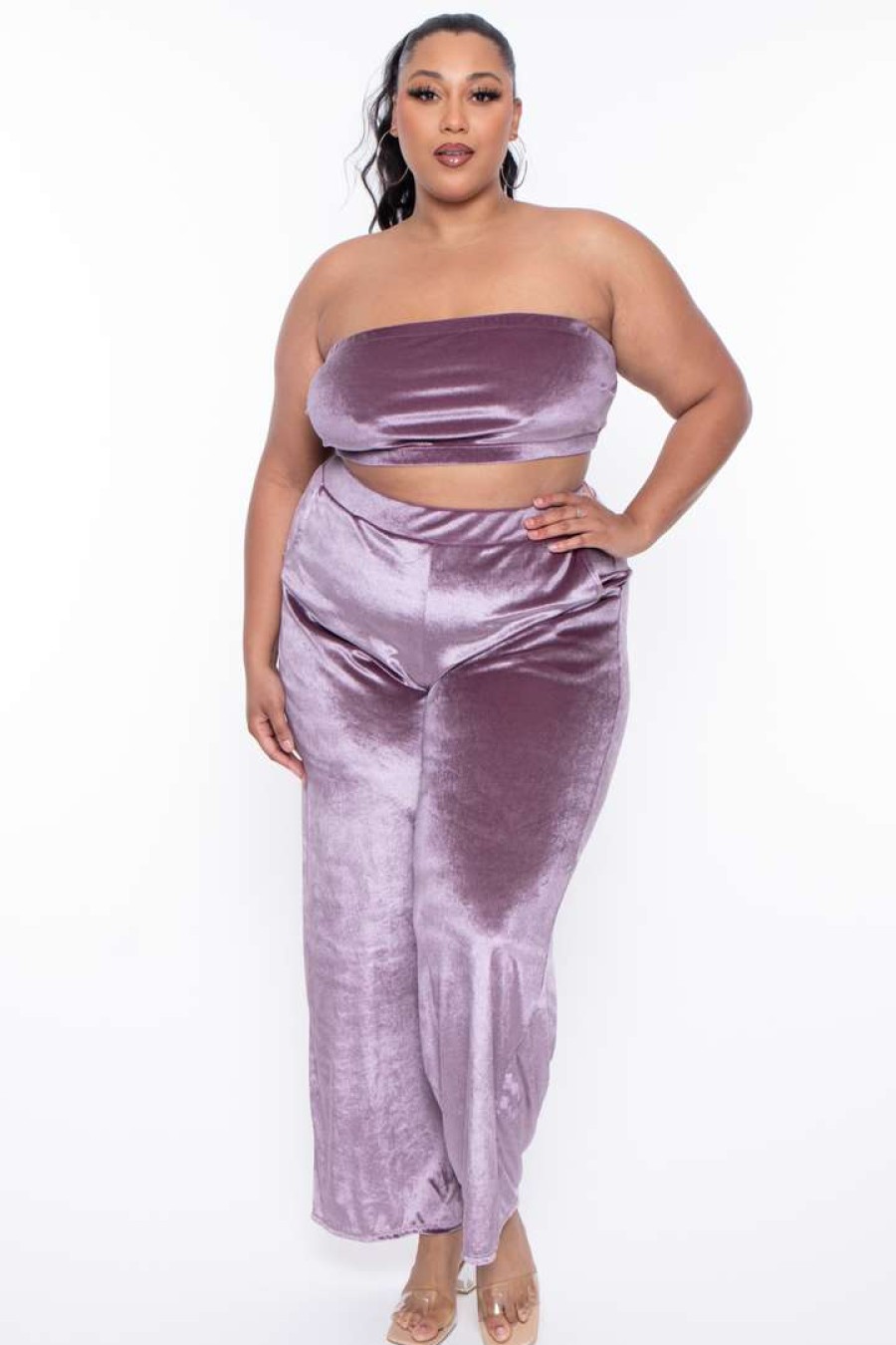 Sets * | Curvy Sense Plus Size Eloise Velour Bandeau & Pant Set Mauve