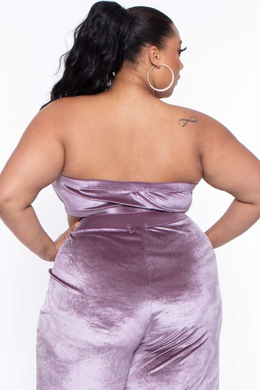 Sets * | Curvy Sense Plus Size Eloise Velour Bandeau & Pant Set Mauve