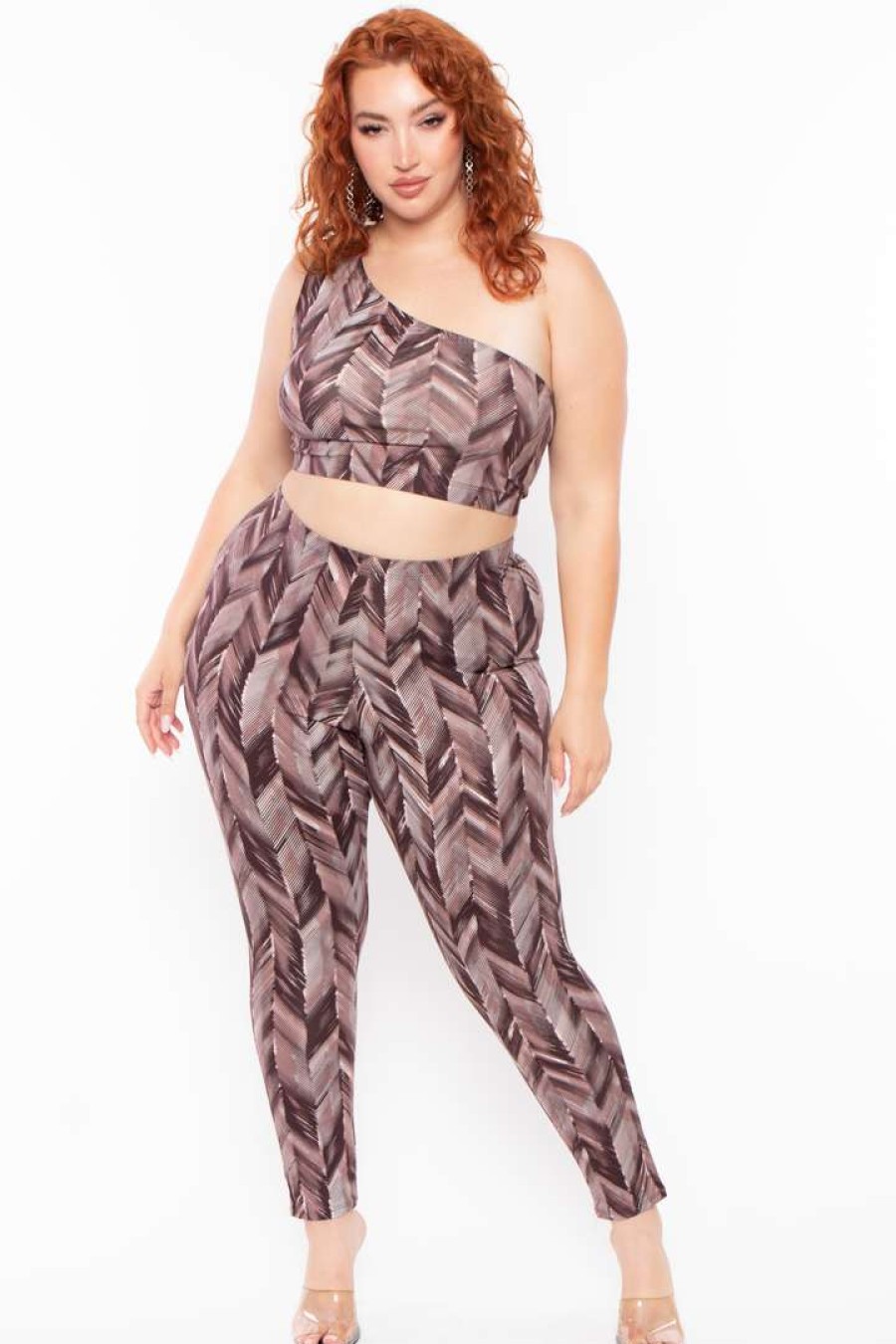 Sets * | Ajin Fashion Plus Size Abstract Print Crop Top And Leggings Set Matching Sets Burgundy