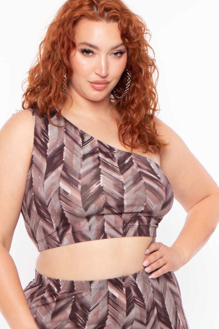 Sets * | Ajin Fashion Plus Size Abstract Print Crop Top And Leggings Set Matching Sets Burgundy