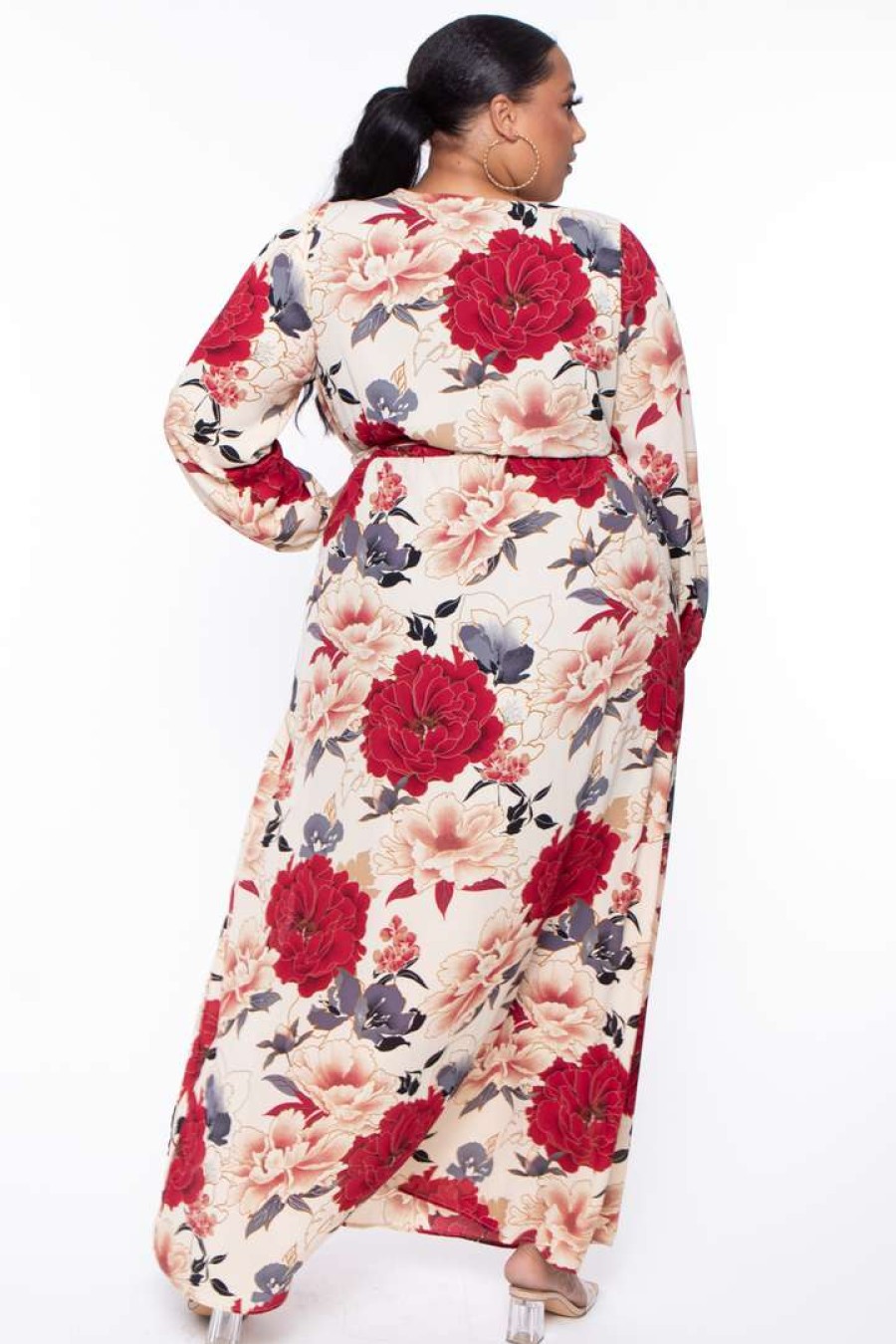 Dresses * | Solid Dresses Plus Size Holly Floral Sheer Maxi Dress Red