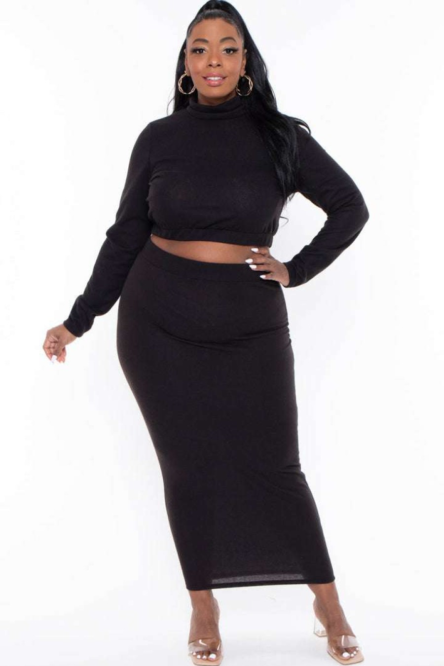 Sets * | Curvy Sense Plus Size Emilia Matching Skirt Set Sets Black