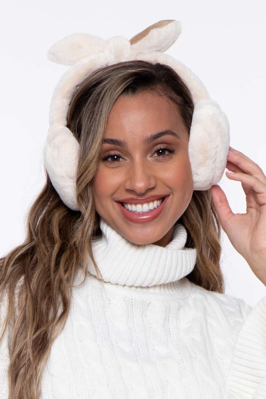 Accessories * | Illuma Fashion Bow Faux Fur Ear Muffs- Creme Creme/Taupe