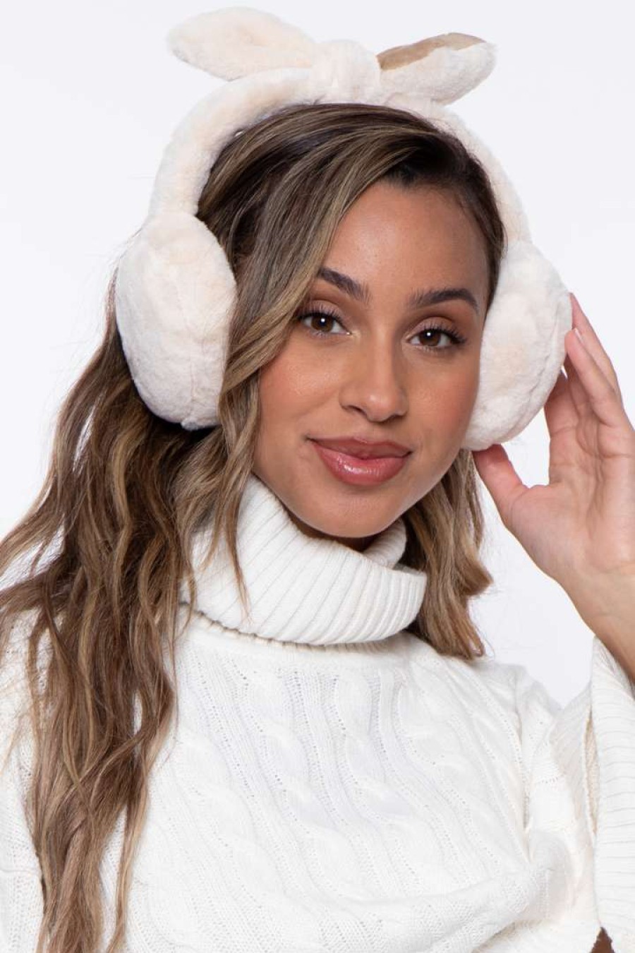 Accessories * | Illuma Fashion Bow Faux Fur Ear Muffs- Creme Creme/Taupe