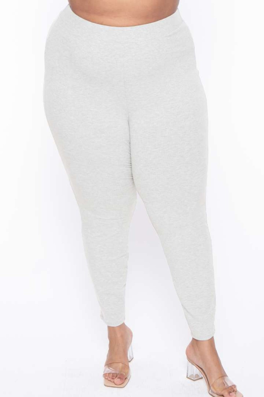 Sets * | Curvy Sense Essential Mix Plus Size Essential Ribbed High Waist Leggings Ivory