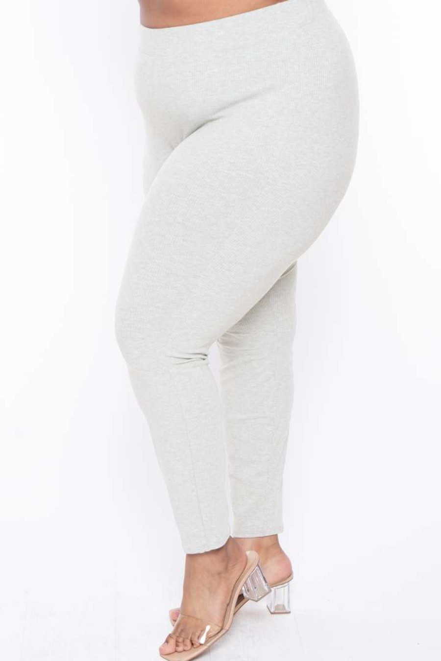 Sets * | Curvy Sense Essential Mix Plus Size Essential Ribbed High Waist Leggings Ivory