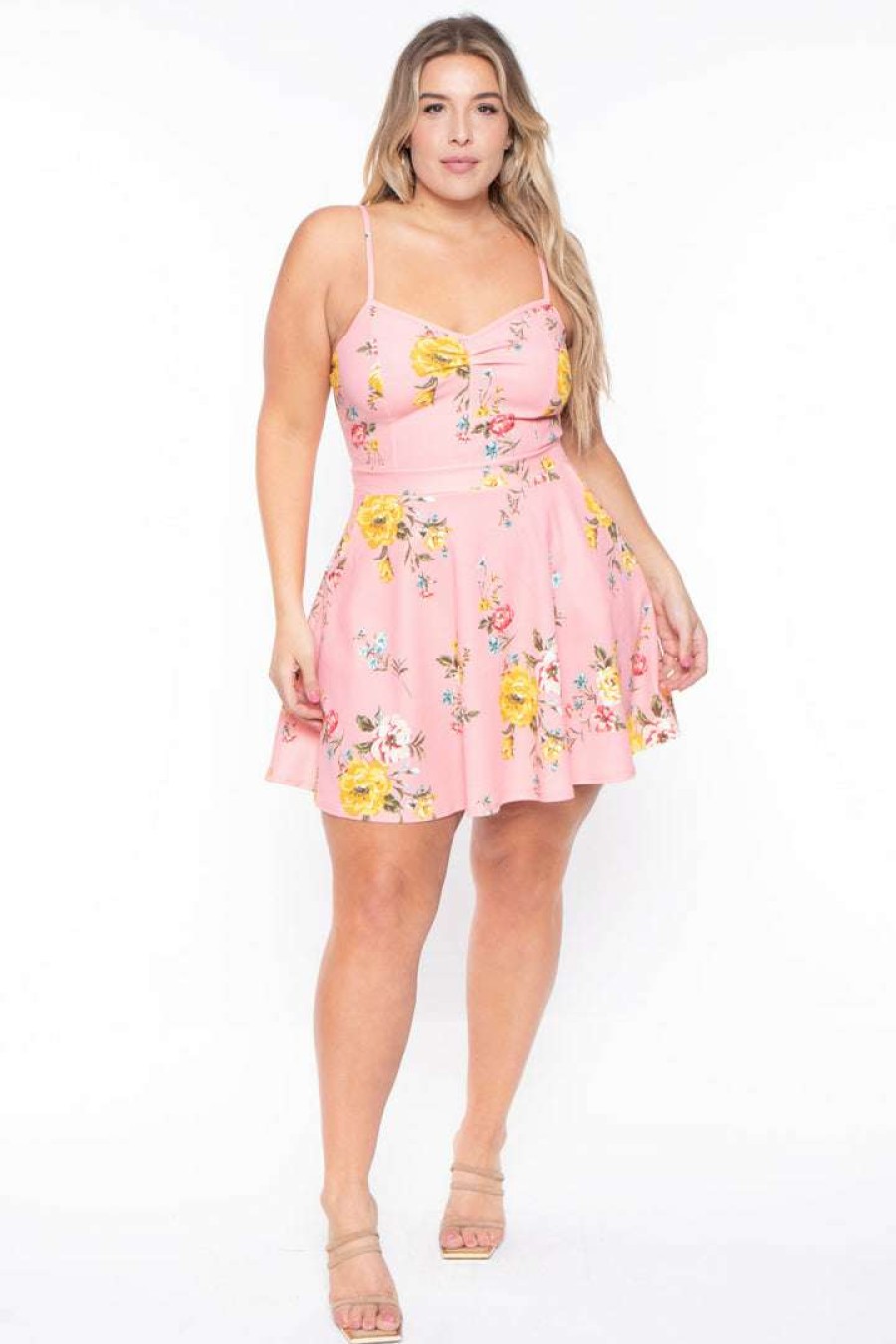 Dresses * | Curvy Sense Plus Size Blossom Floral Dress Pink