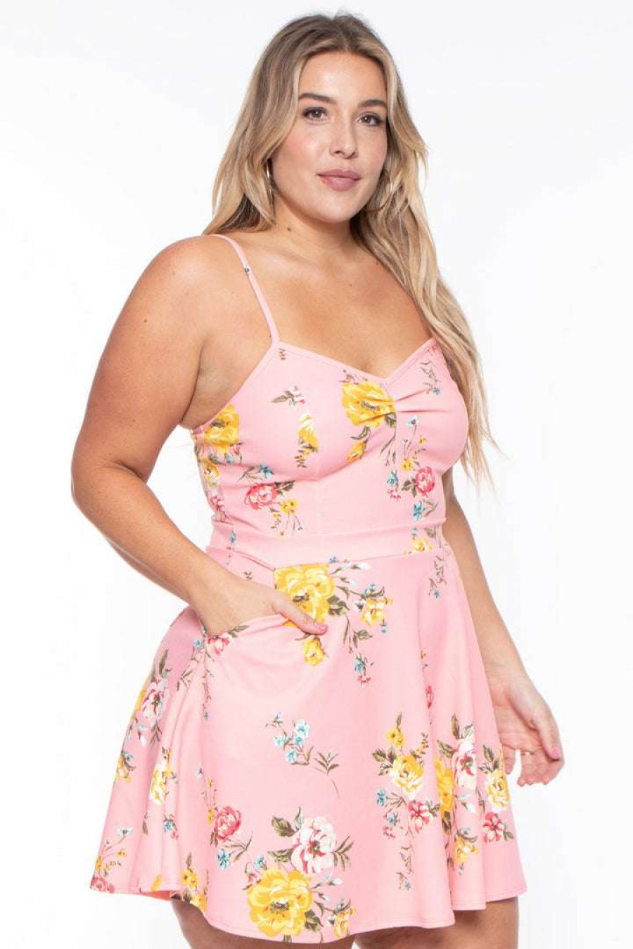 Dresses * | Curvy Sense Plus Size Blossom Floral Dress Pink