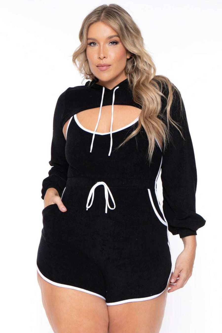 Sets * | Curvy Sense Plus Size Emma 2 Piece Romper Set New Arrivals Black