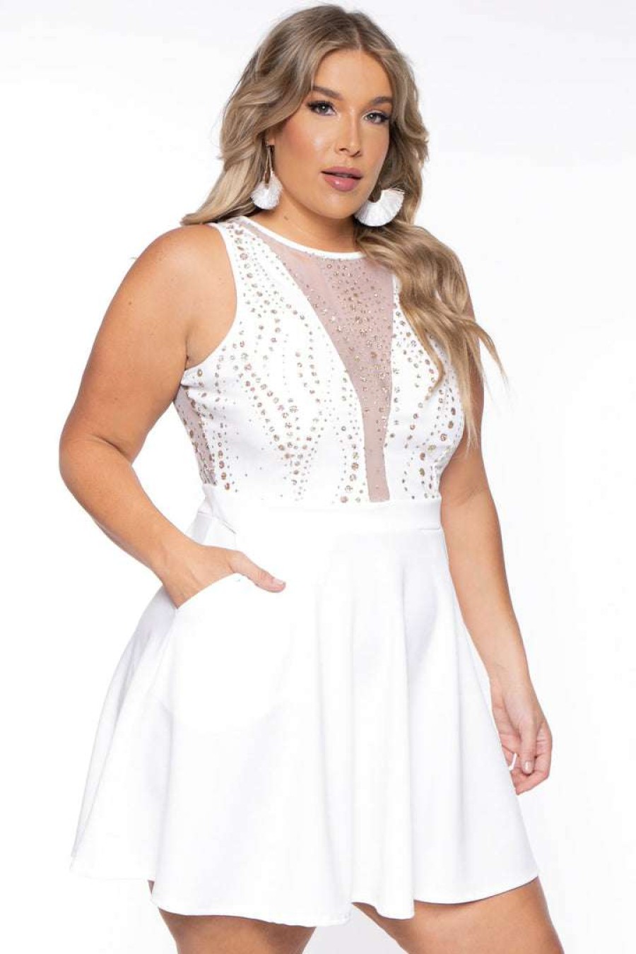 Dresses * | Curvy Sense Bridal Options Plus Size Daisy Sparkle Flare Dress Ivory