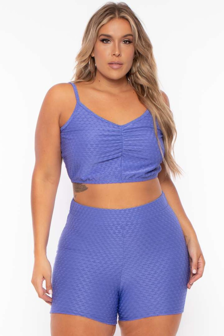 Sets * | Curvy Sense Matching Sets Plus Size Larisa Textured Matching Set Purple