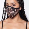 Accessories * | Curvy Sense Washable Dual-Layer Lace-Trimmed Snakeskin Satin Face Mask Ivory Face Masks Brown