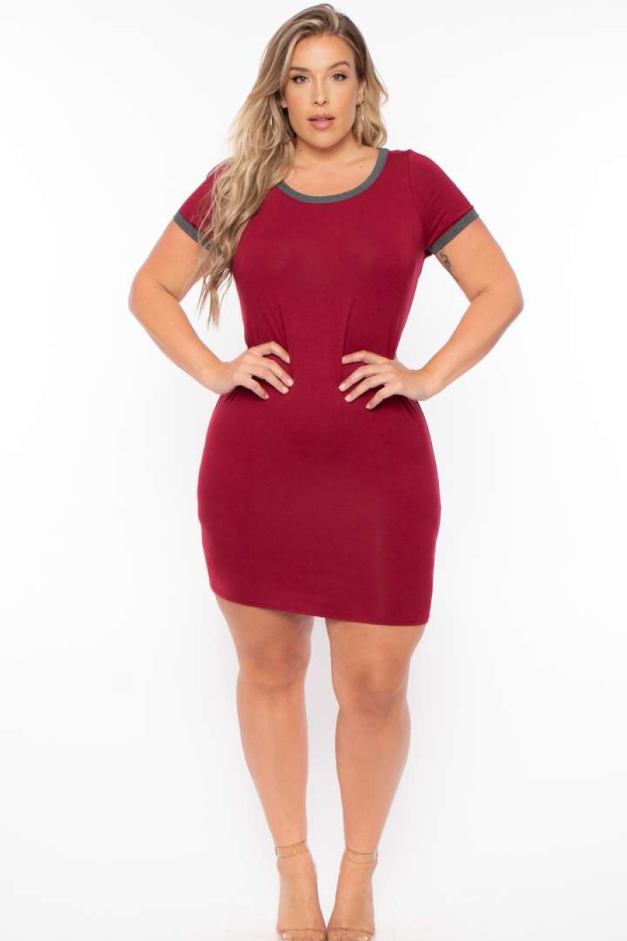 Dresses * | Curvy Sense Plus Size Kate Tee Dress Dresses Burgundy