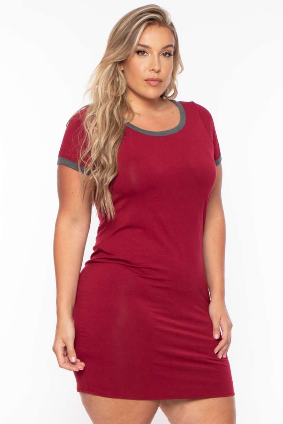 Dresses * | Curvy Sense Plus Size Kate Tee Dress Dresses Burgundy