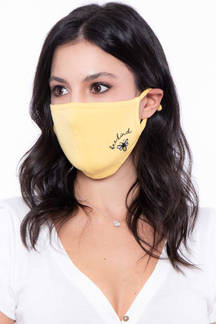 Accessories * | Curvy Sense Washable & Reusable Embroidered Face Mask Bee Kind Face Masks Sunshine