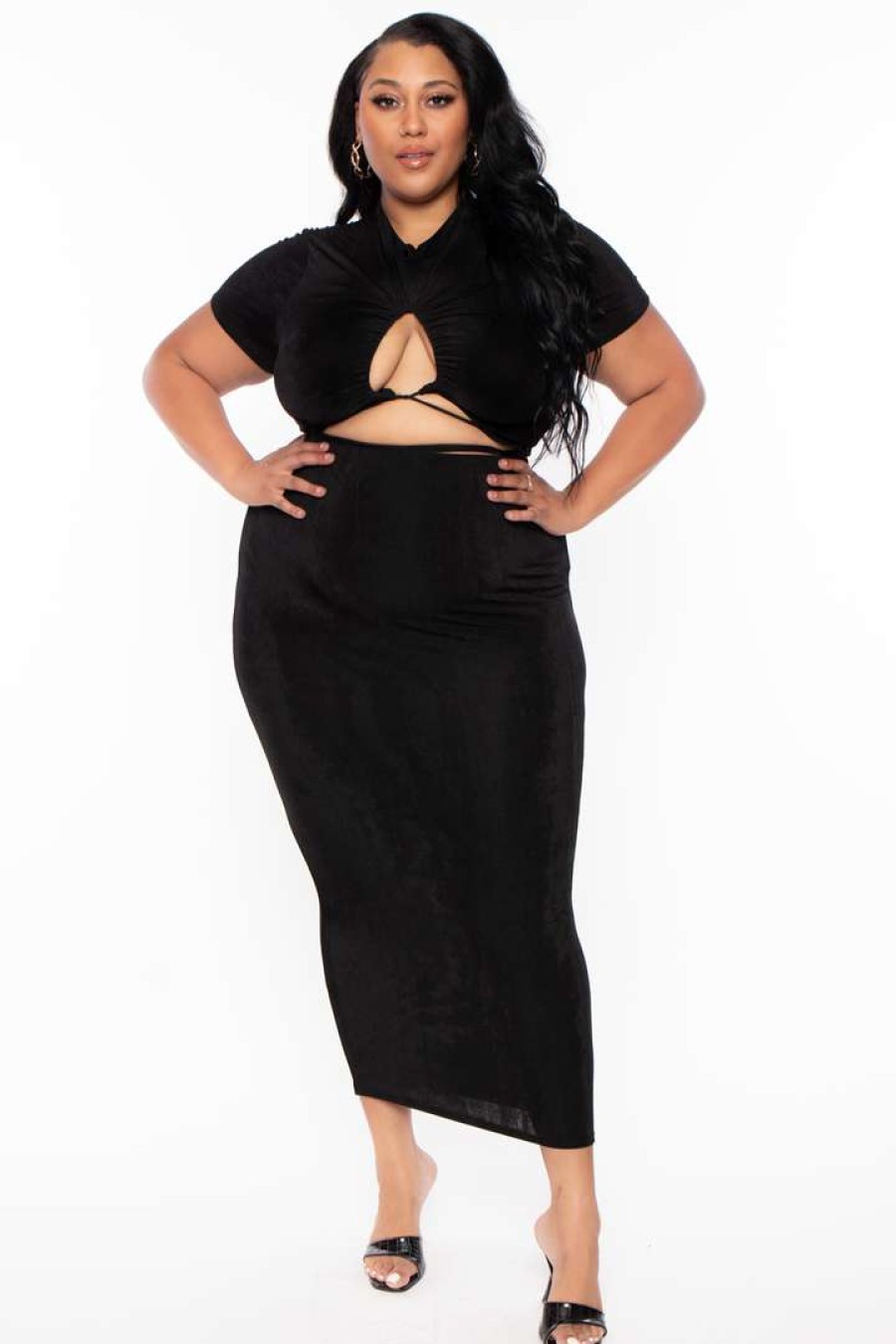 Sets * | Curvy Sense Little Styles Plus Size Leanne Slinky Matching Set Black