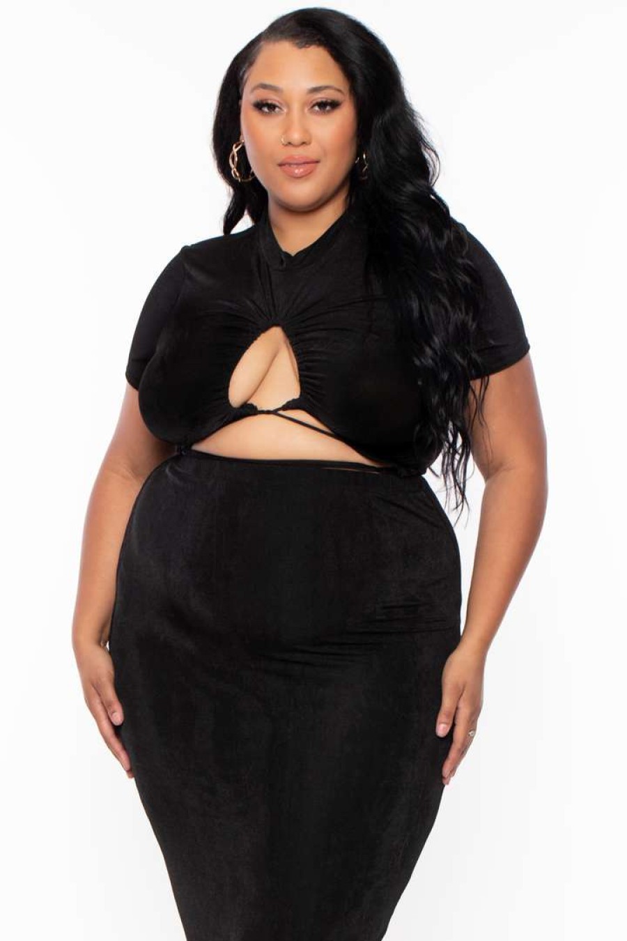 Sets * | Curvy Sense Little Styles Plus Size Leanne Slinky Matching Set Black