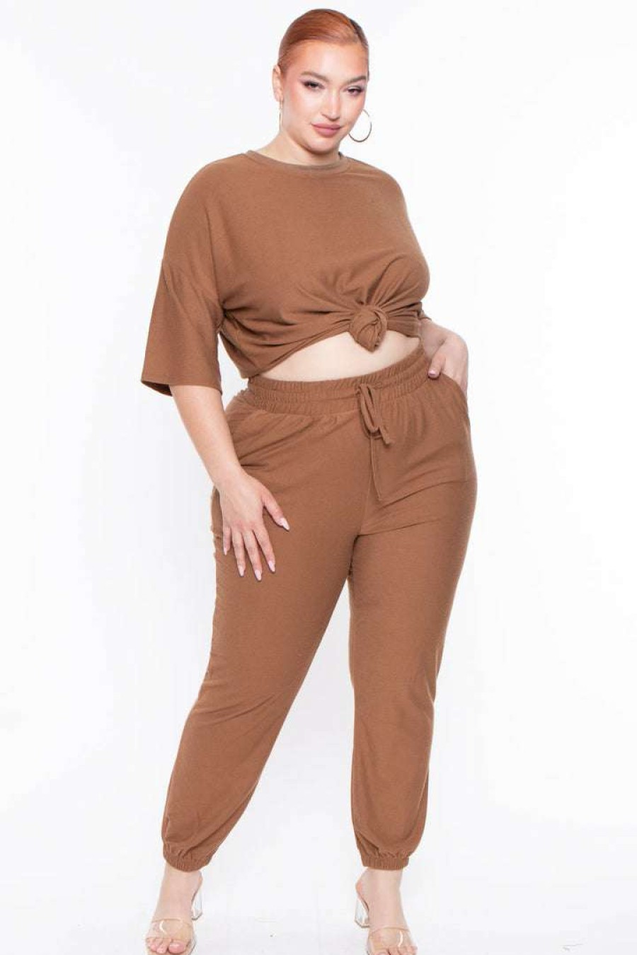 Sets * | Zenana Plus Size Dee Lounge Set Camel