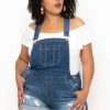 Bottoms * | Wax Jean Back In Stock Plus Size Destroyed Basic Denim Overall Shorts Medium Wash