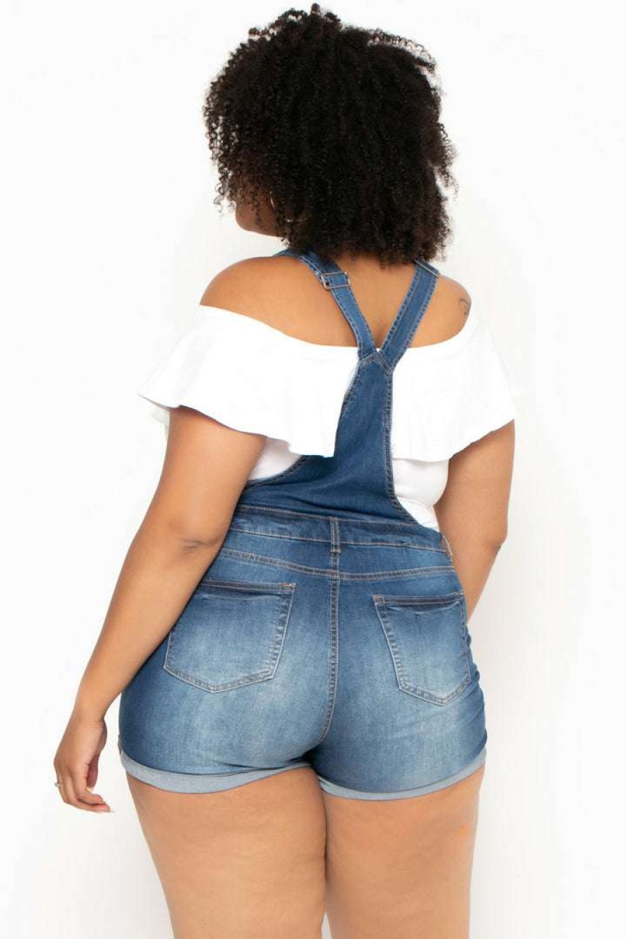 Bottoms * | Wax Jean Back In Stock Plus Size Destroyed Basic Denim Overall Shorts Medium Wash