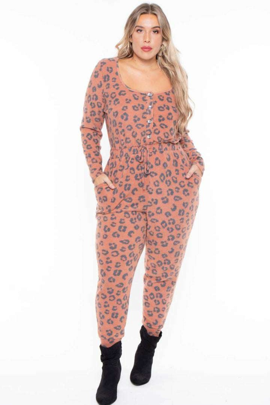 Jumpsuits * | Curvy Sense Plus Size Amber Animal Print Jumpsuit Party Jumpsuilts Rust