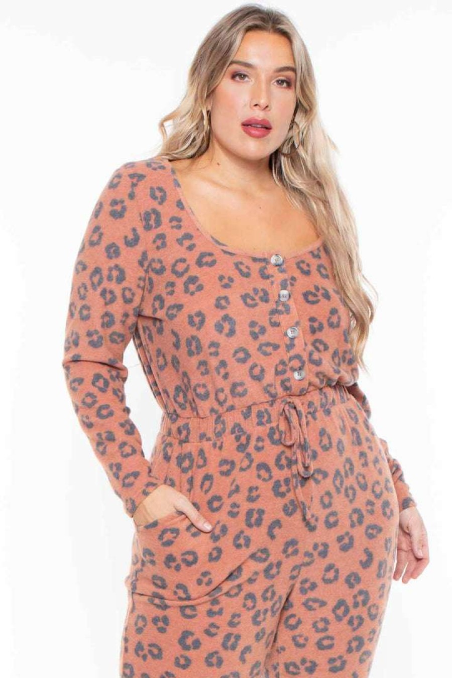 Jumpsuits * | Curvy Sense Plus Size Amber Animal Print Jumpsuit Party Jumpsuilts Rust