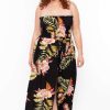 Jumpsuits * | Bluebell Party Jumpsuilts Plus Size Floral Smocked Strapless Romper Black