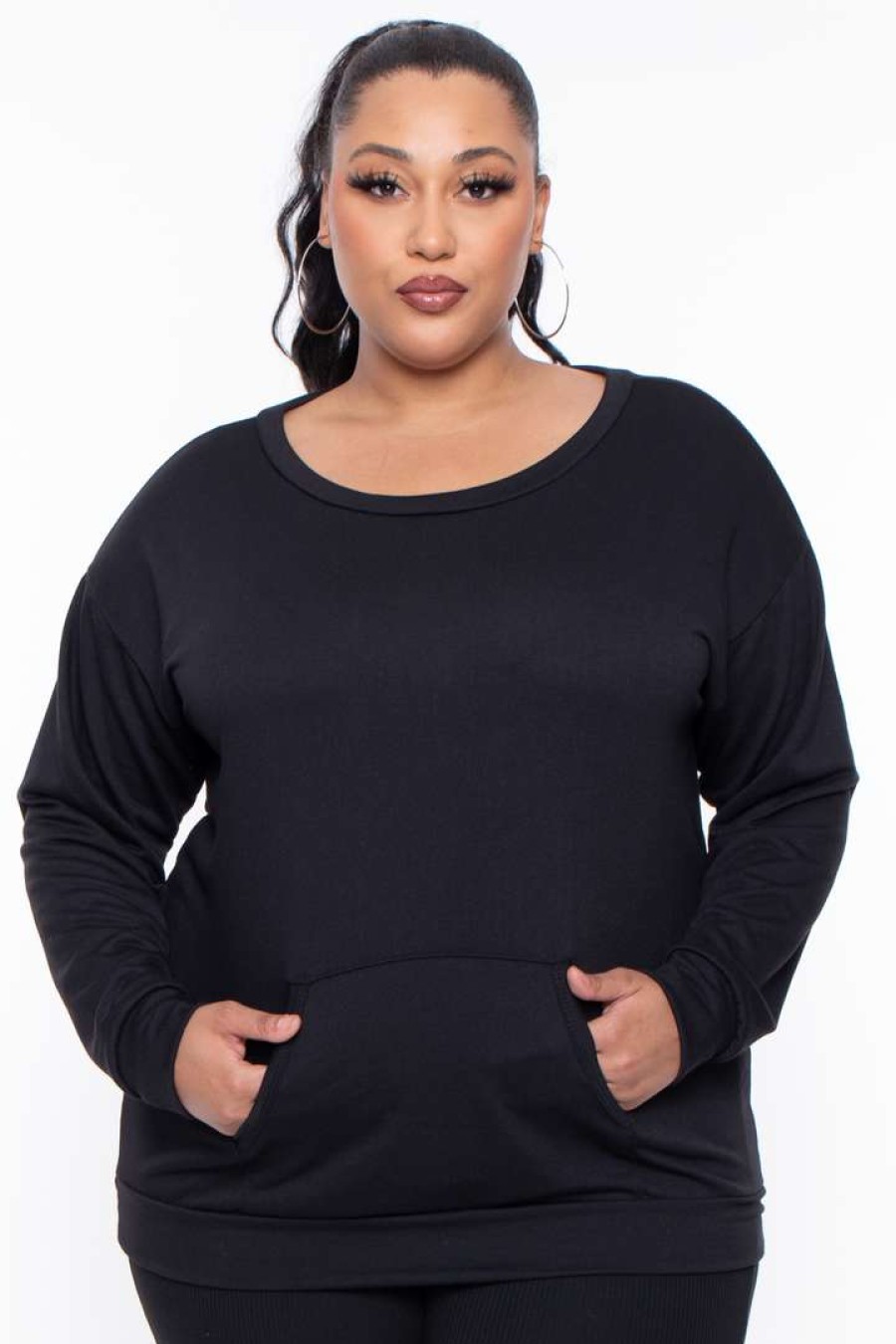 Sets * | Curvy Sense Plus Size Essential Sweatshirt Pullover Black