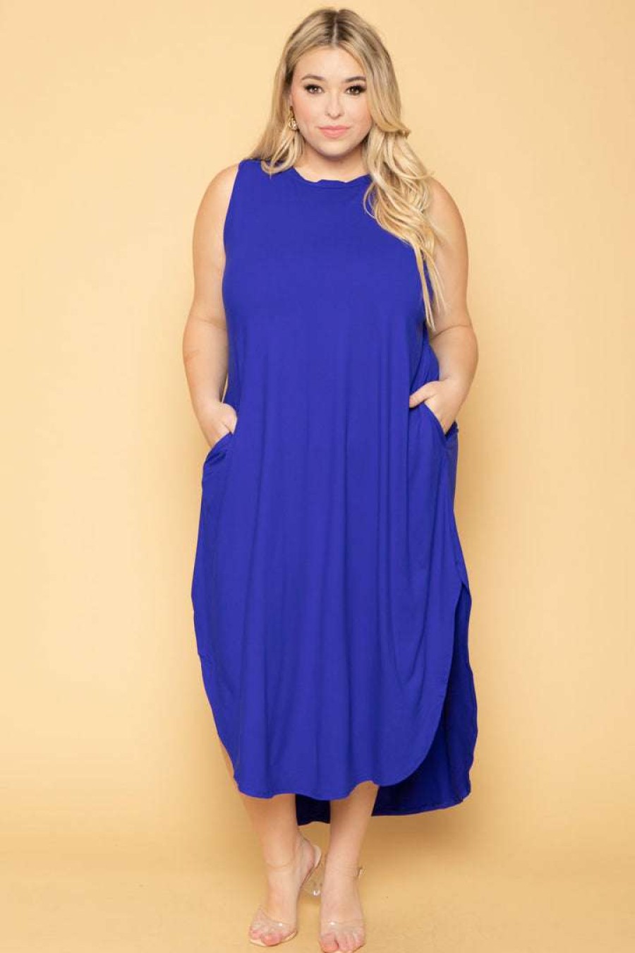 Dresses * | Zenana Plus Size Tank Maxi T-Shirt Dress New Arrivals Royal Blue