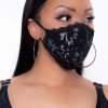 Accessories * | Curvy Sense Face Masks Washable 3-Layer Lace-Trimmed Silver Lace Face Mask Black