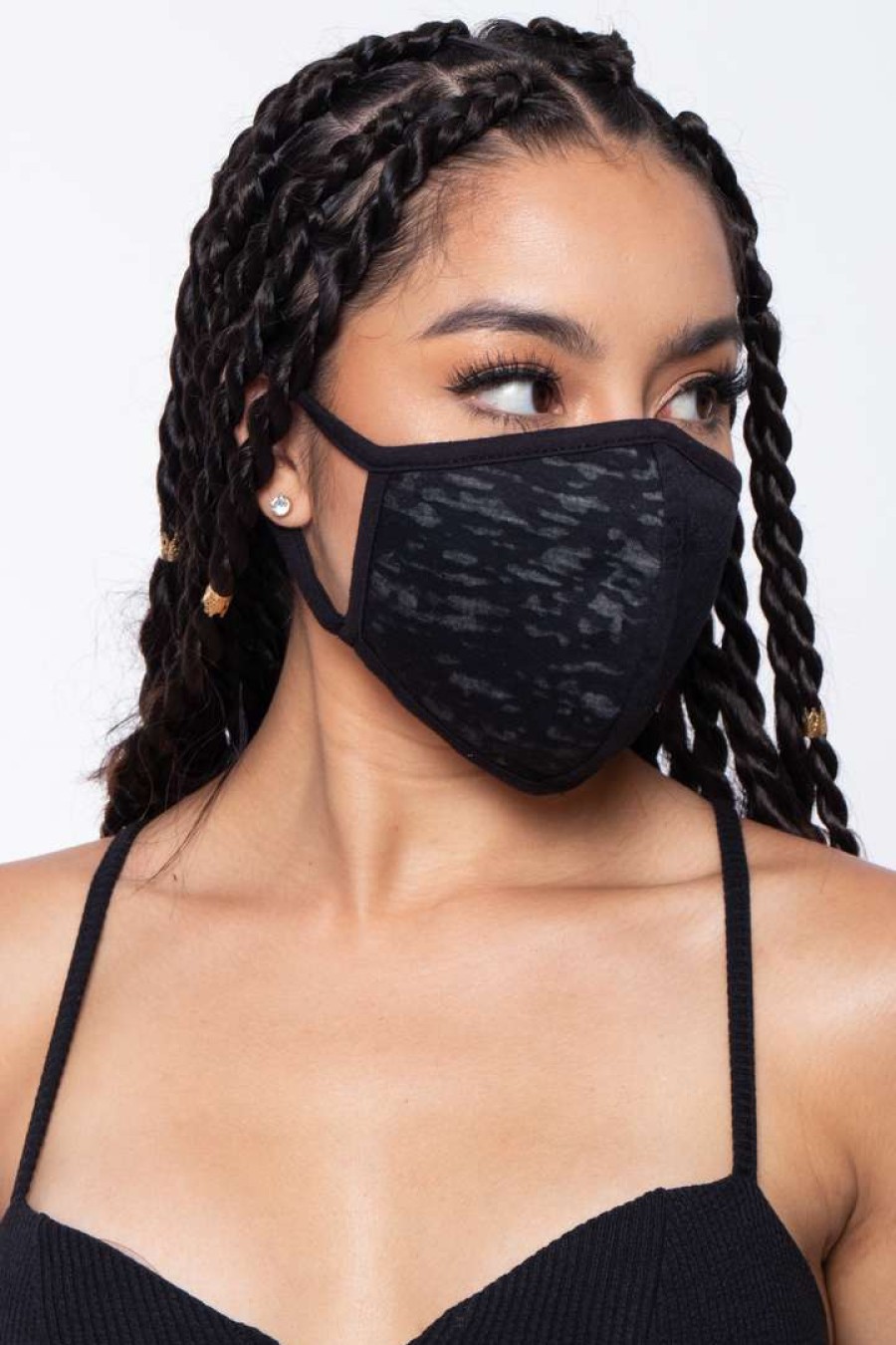 Accessories * | Curvy Sense Washable & Reusable Burnout Face Mask Face Masks Black