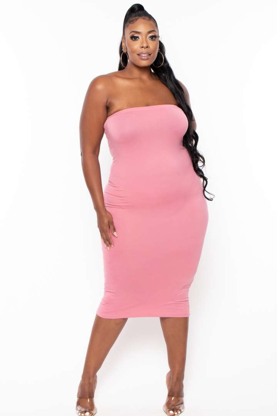 Dresses * | Capella Plus Size Elsie Basic Tube Midi Dress Mauve