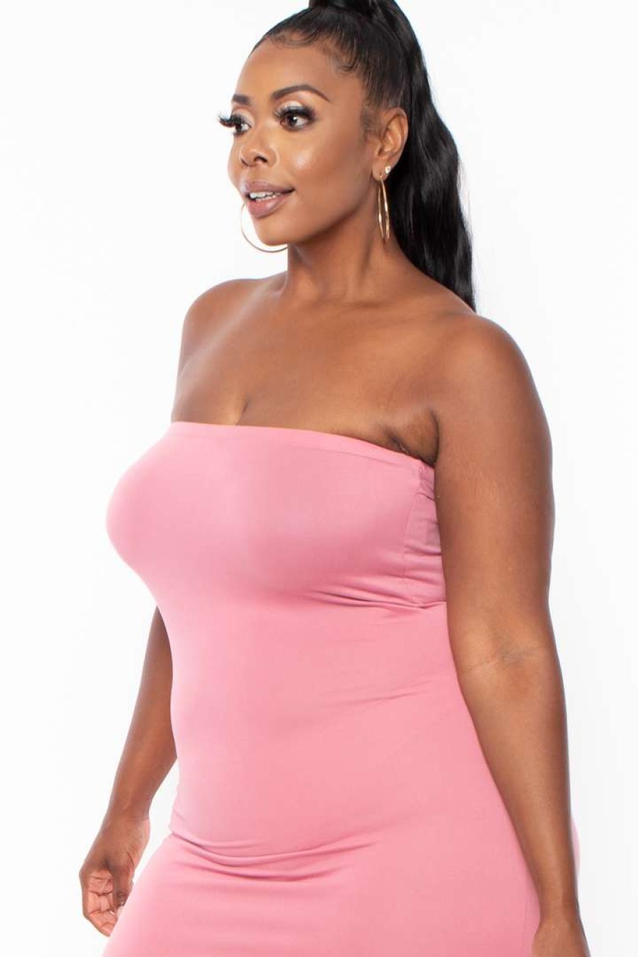 Dresses * | Capella Plus Size Elsie Basic Tube Midi Dress Mauve