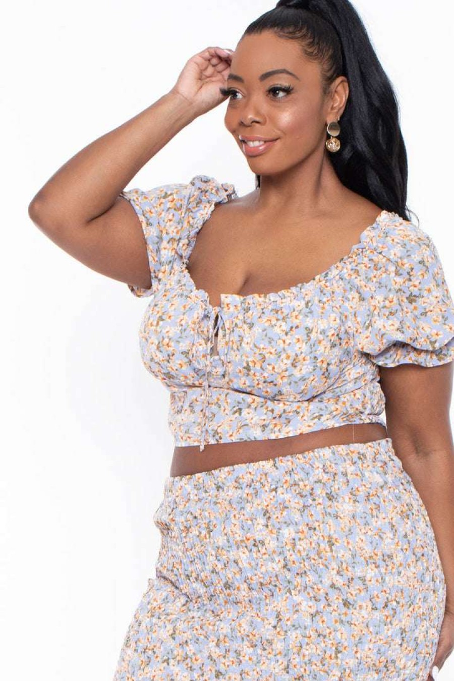 Sets * | Haute Monde Plus Size Primrose Matching Skirt Set Blue