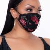 Accessories * | Curvy Sense Washable 3-Layer Lace-Trimmed Rose Mesh Face Mask Face Masks Black