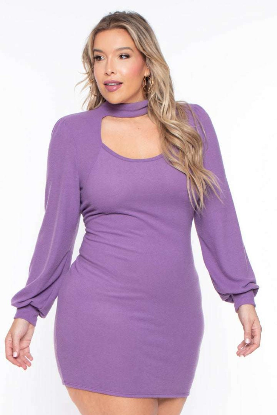 Dresses * | Curvy Sense Dresses Plus Size Callie Dress Purple