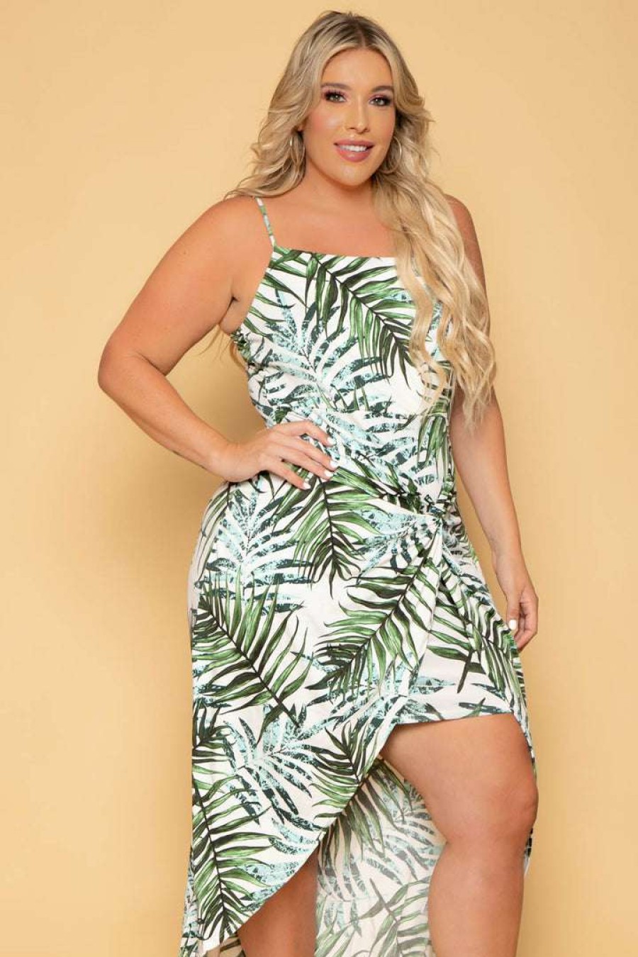 Dresses * | Haute Monde Plus Size Palm Front Knot Dress New Arrivals Green