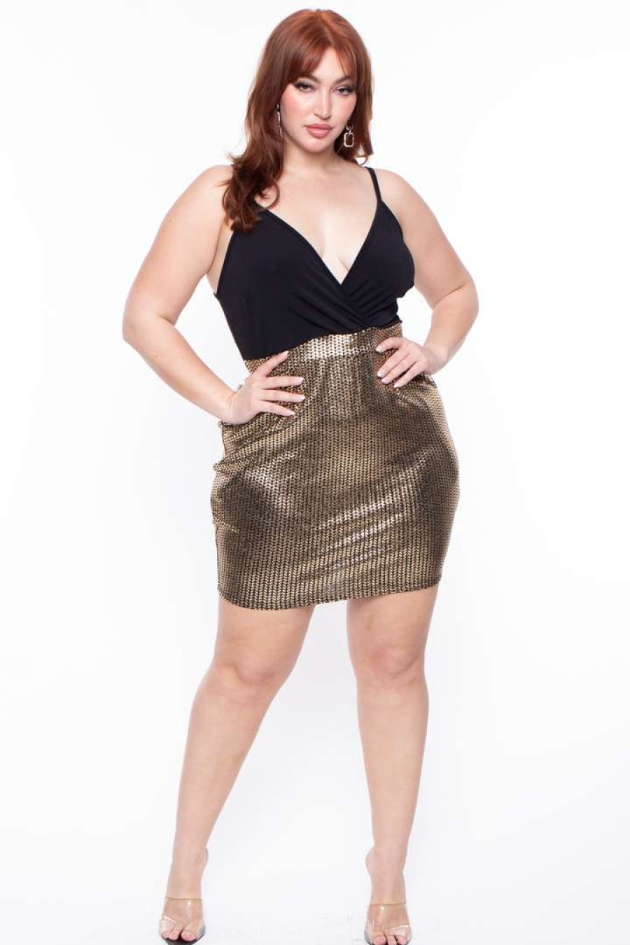 Dresses * | Curvy Sense Back In Stock Plus Size Sheri Geometric Skirt Dress Black