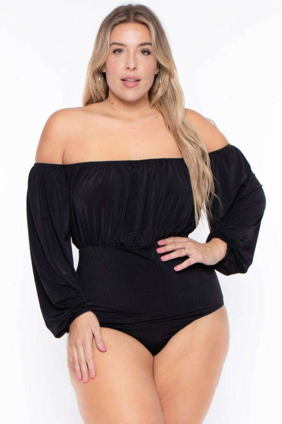 Tops * | Curvy Sense Plus Size Kalia Bodysuit Back In Stock Black