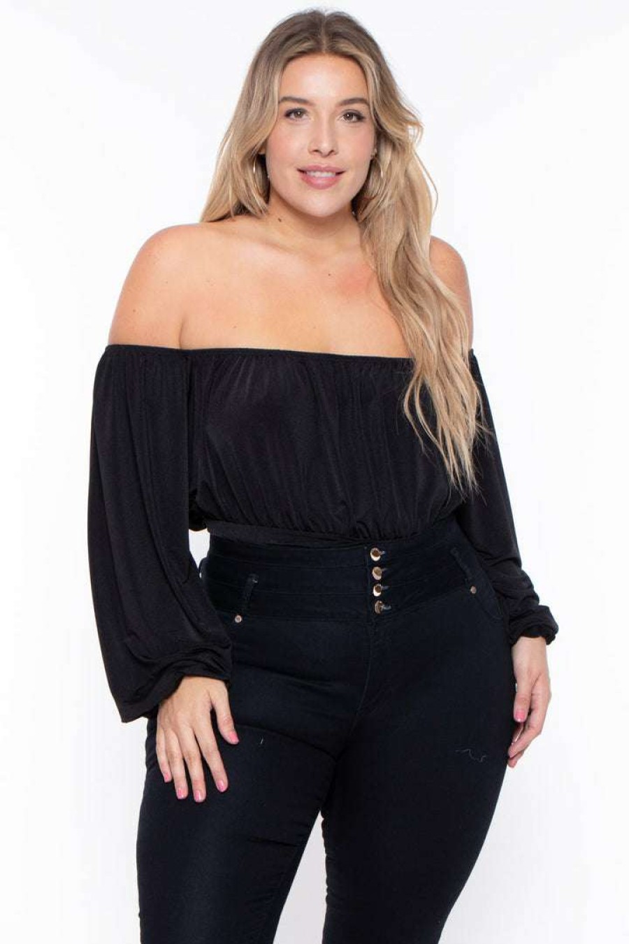 Tops * | Curvy Sense Plus Size Kalia Bodysuit Back In Stock Black