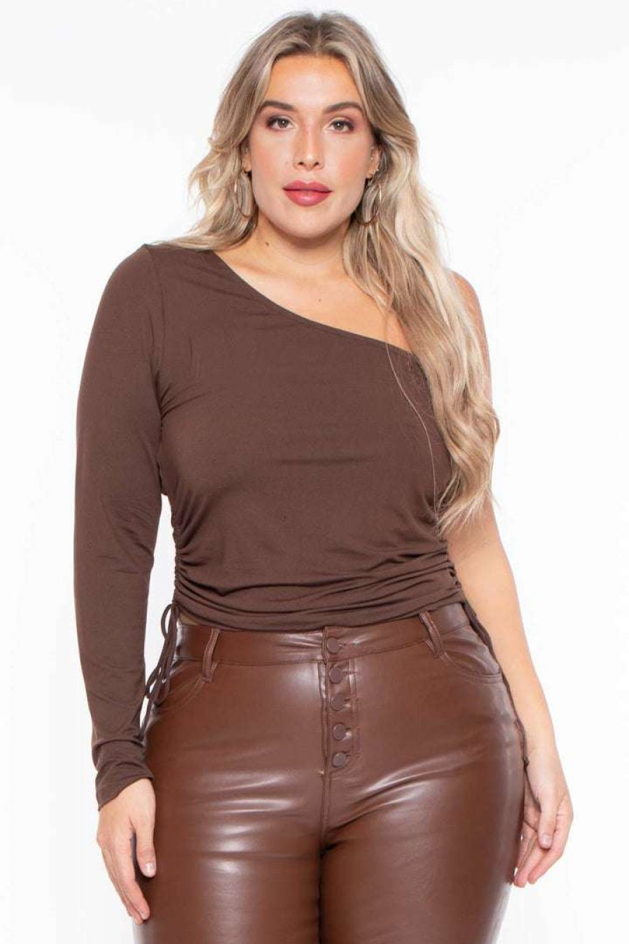 Tops * | Ambiance Plus Size Avery Ruched Top Brown