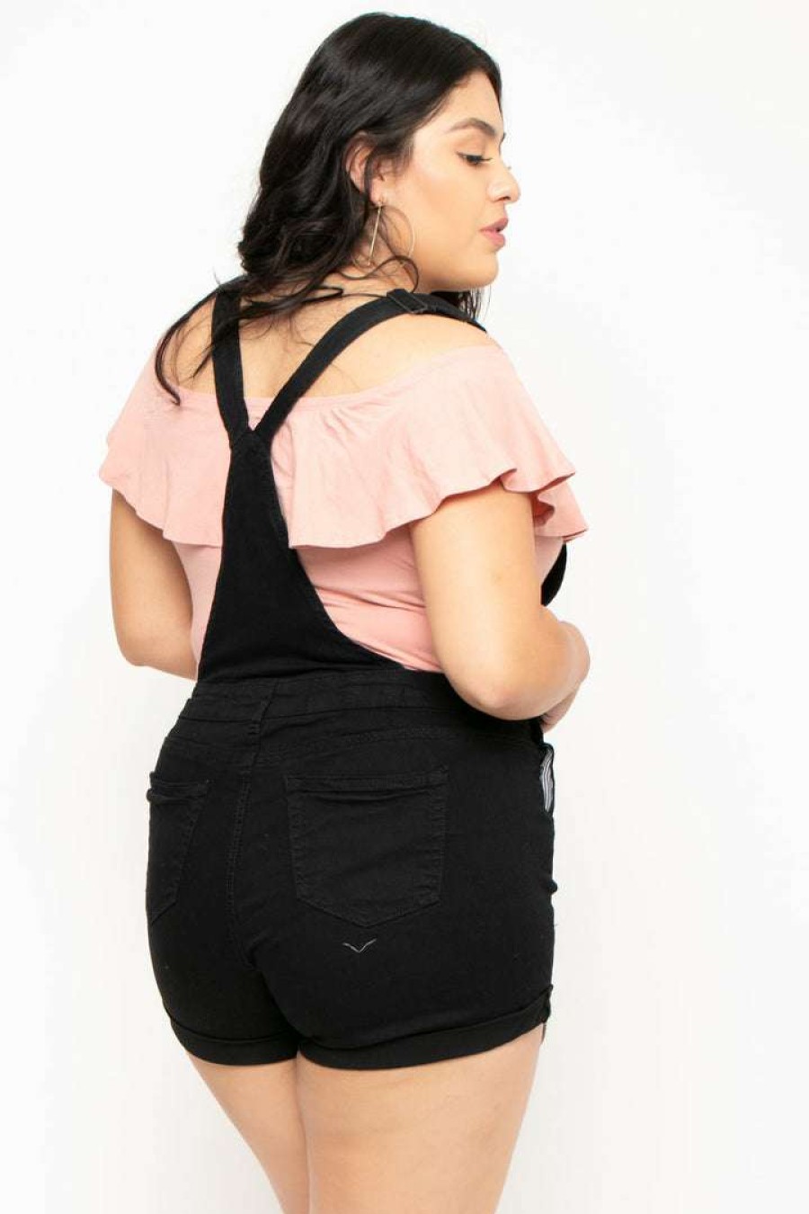 Bottoms * | Wax Jean Back In Stock Plus Size Destroyed Basic Denim Overall Shorts Black