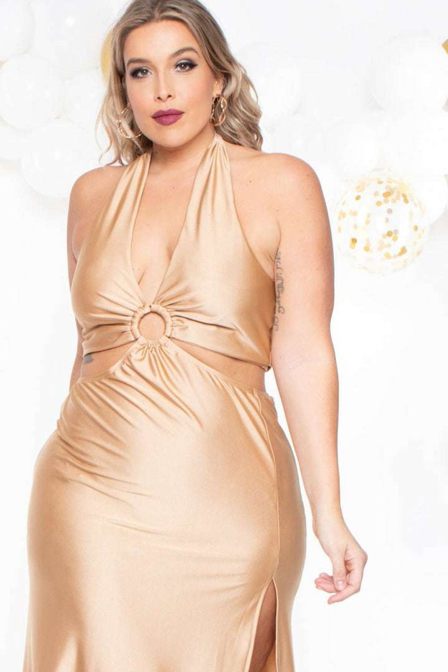 Dresses * | Curvy Sense Plus Size Parisa Halter Dress Champagne