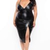 Dresses * | Curvy Sense Plus Size Lorraine Faux Leather Cami Dress Back In Stock Black