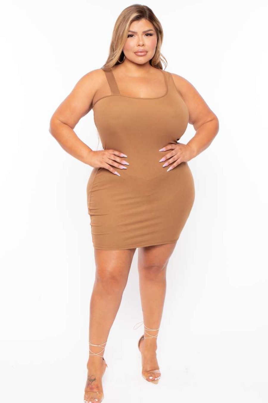 Dresses * | Curvy Sense Dresses Plus Size Romina Tank Bodycon Dress Mocha